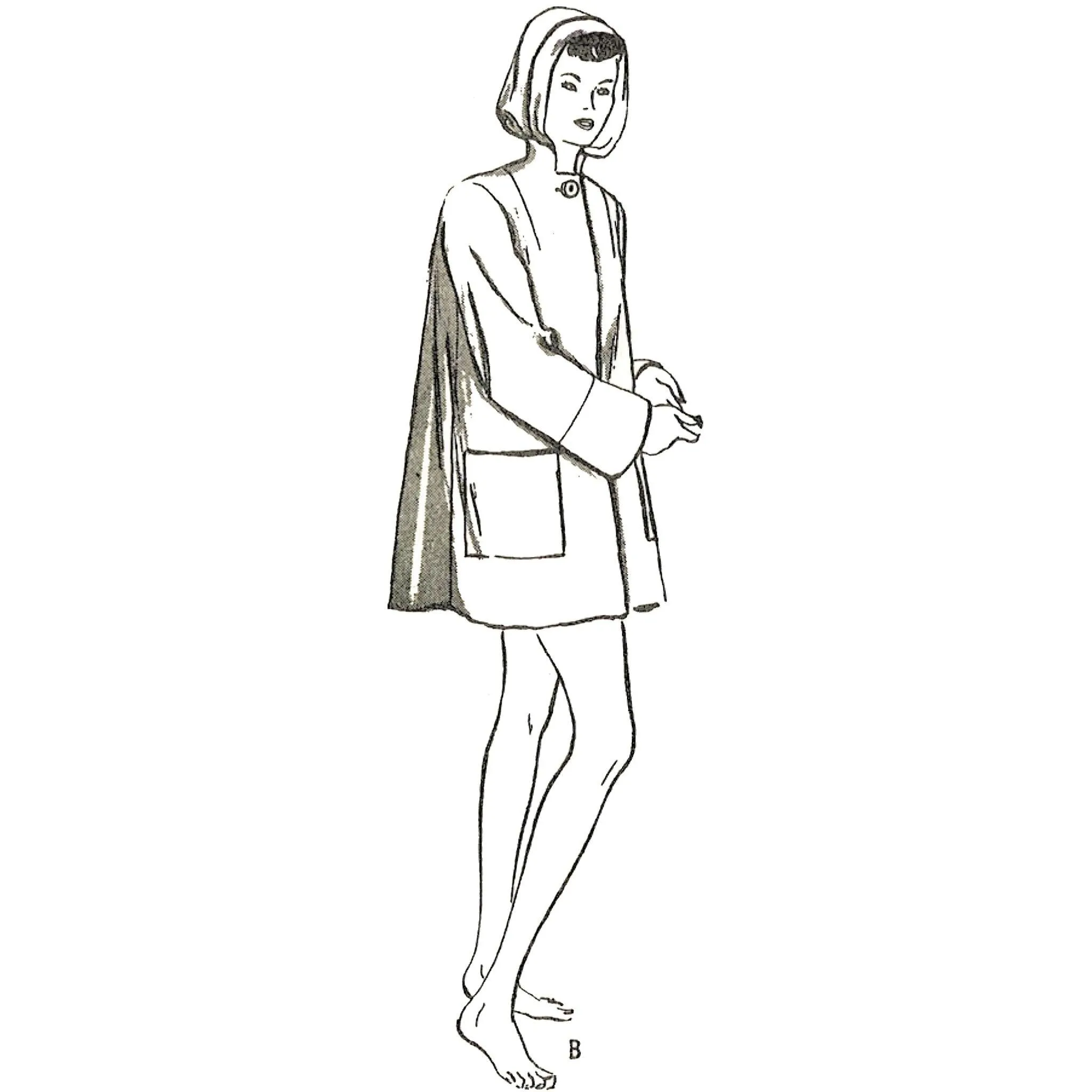 1940s Pattern, 'Rita' Flared Beachwear Coat, Optional Hood - Bust 36" (91.4cm)