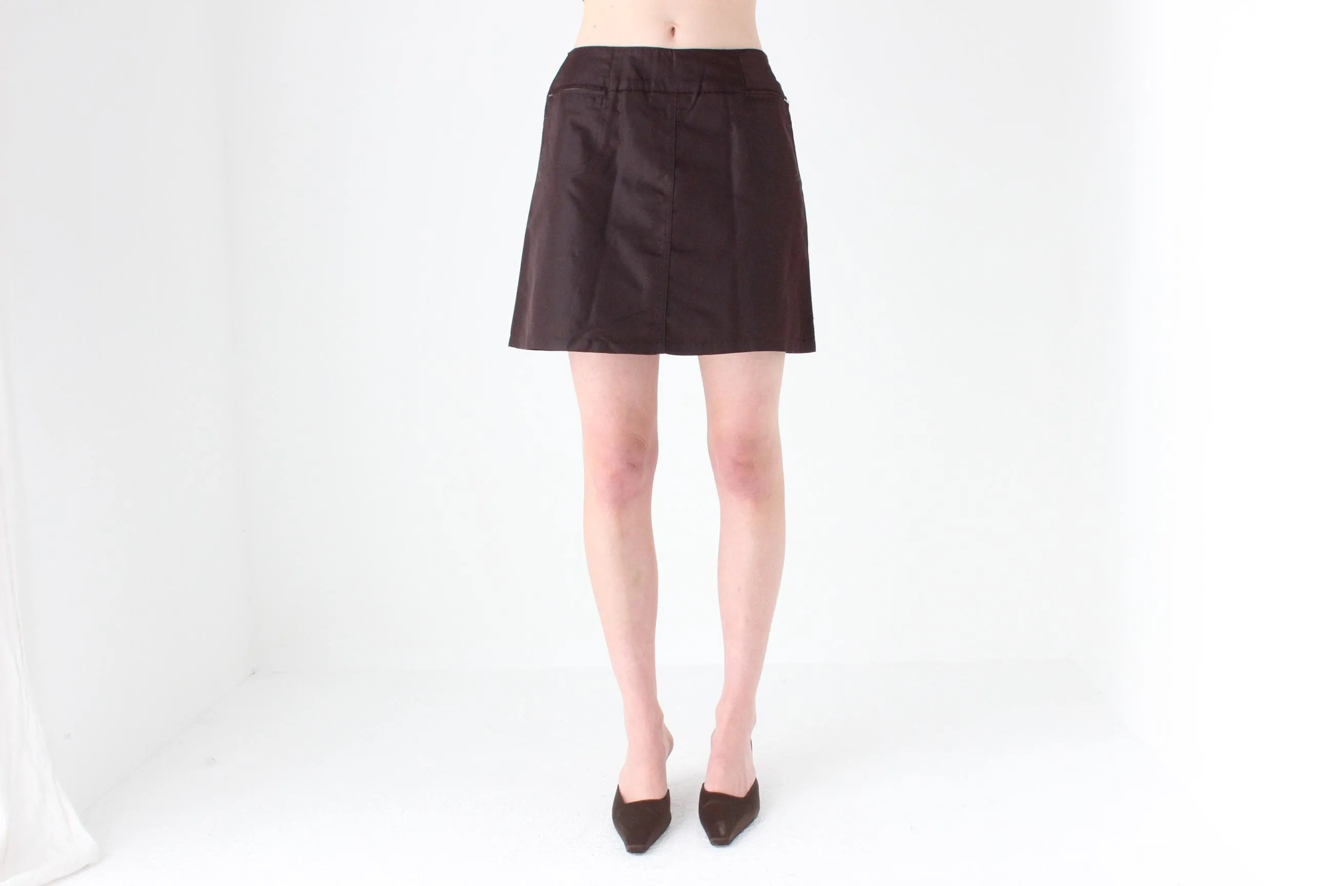 90s Chocolate Nylon Mini Skirt by Stefanel