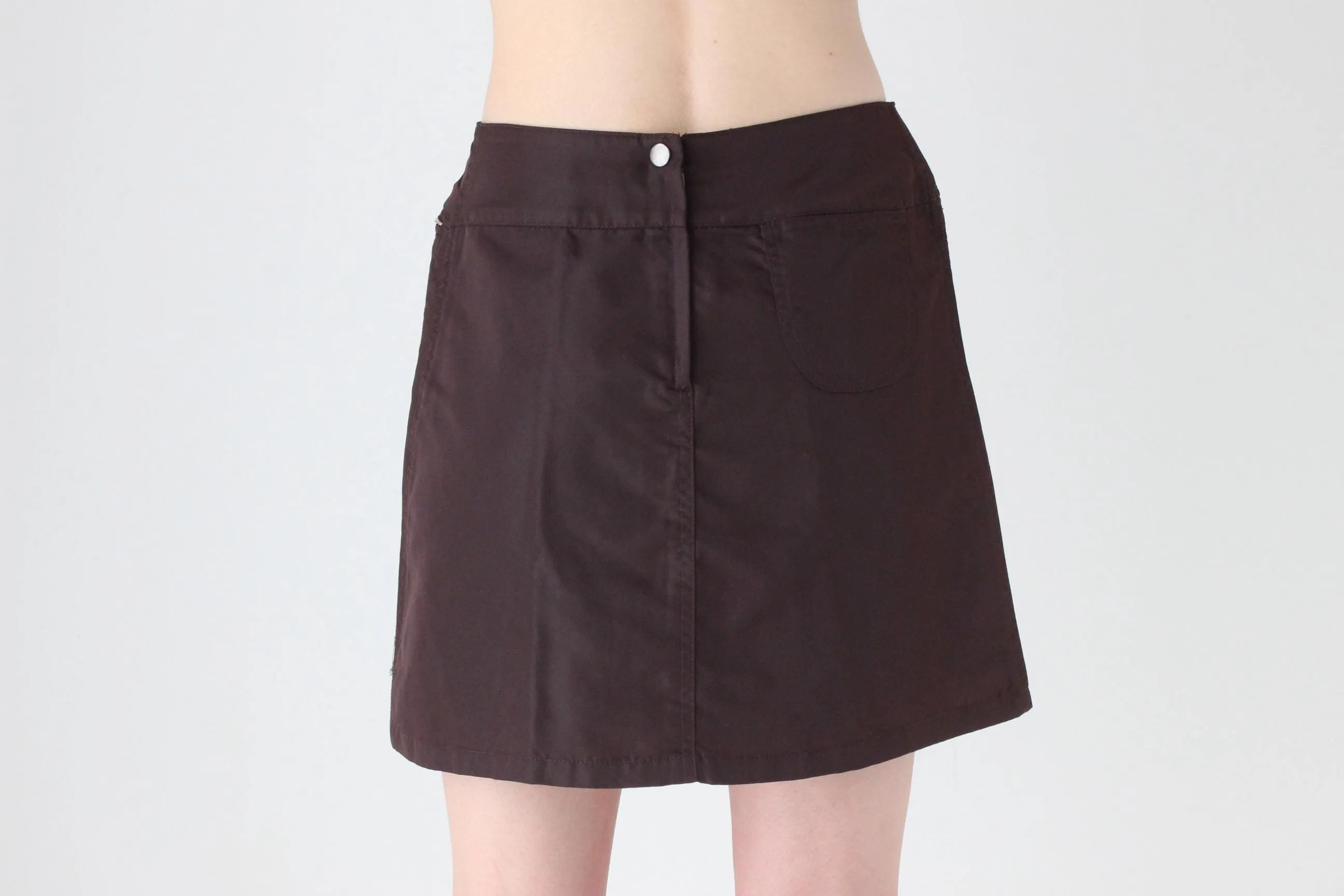 90s Chocolate Nylon Mini Skirt by Stefanel