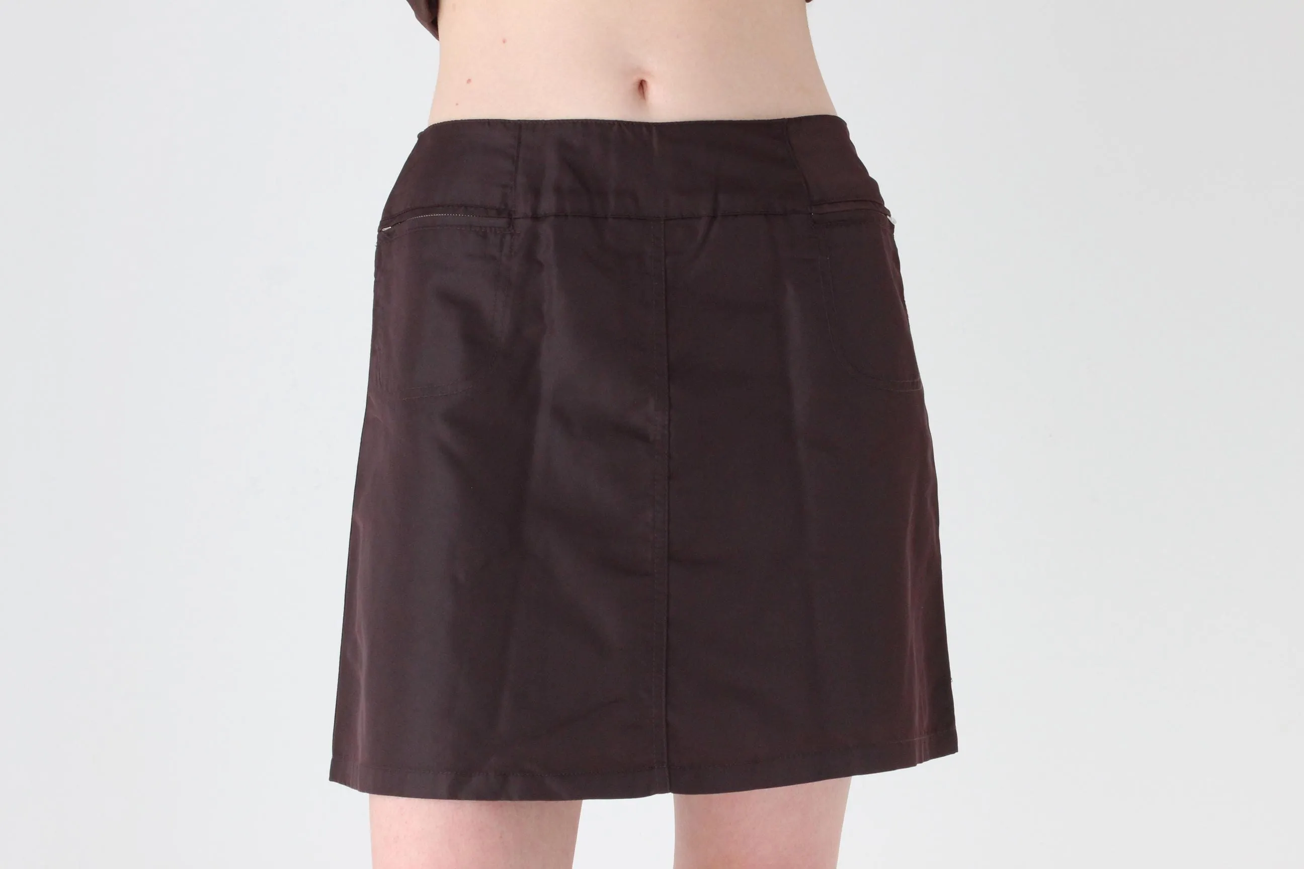 90s Chocolate Nylon Mini Skirt by Stefanel