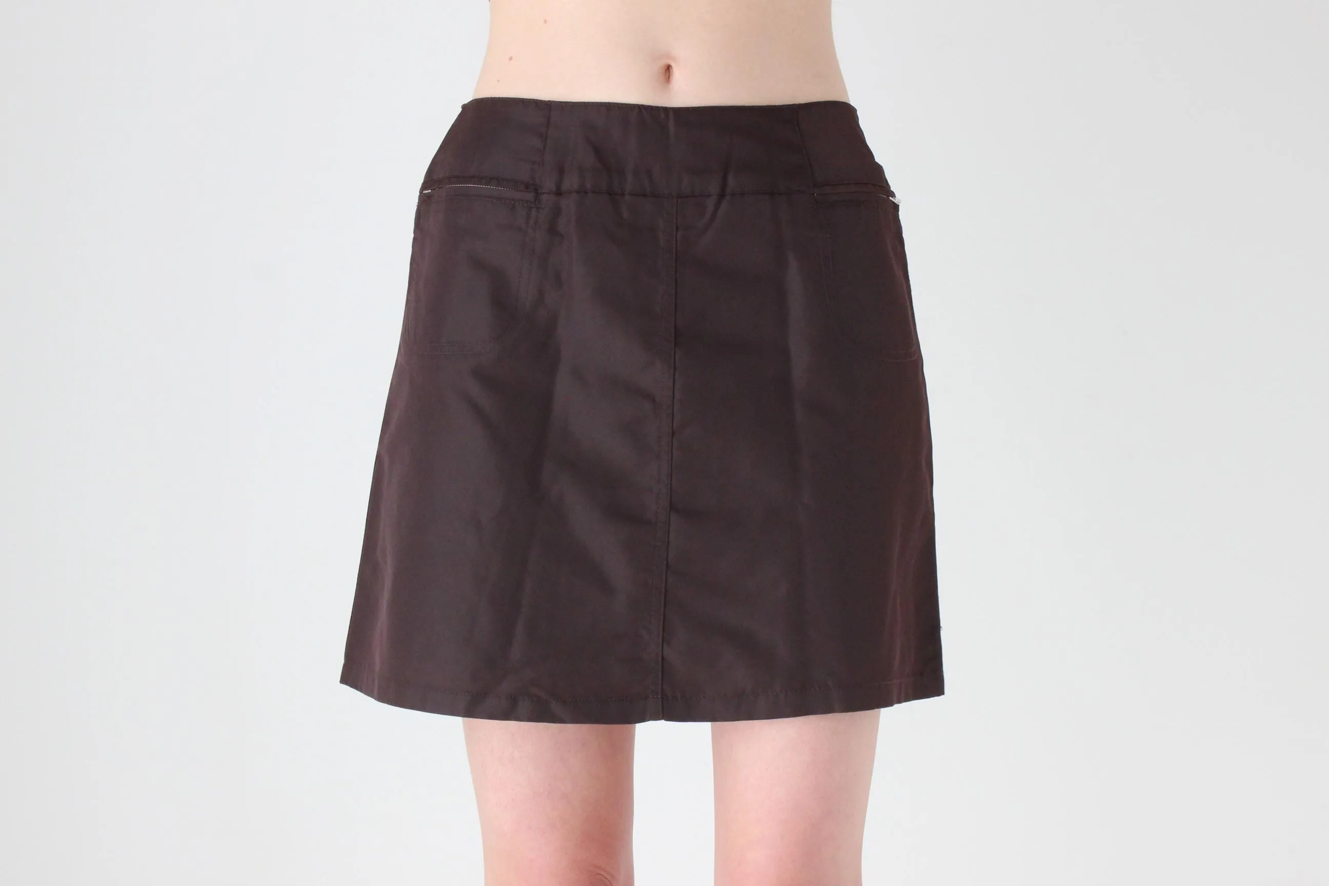 90s Chocolate Nylon Mini Skirt by Stefanel