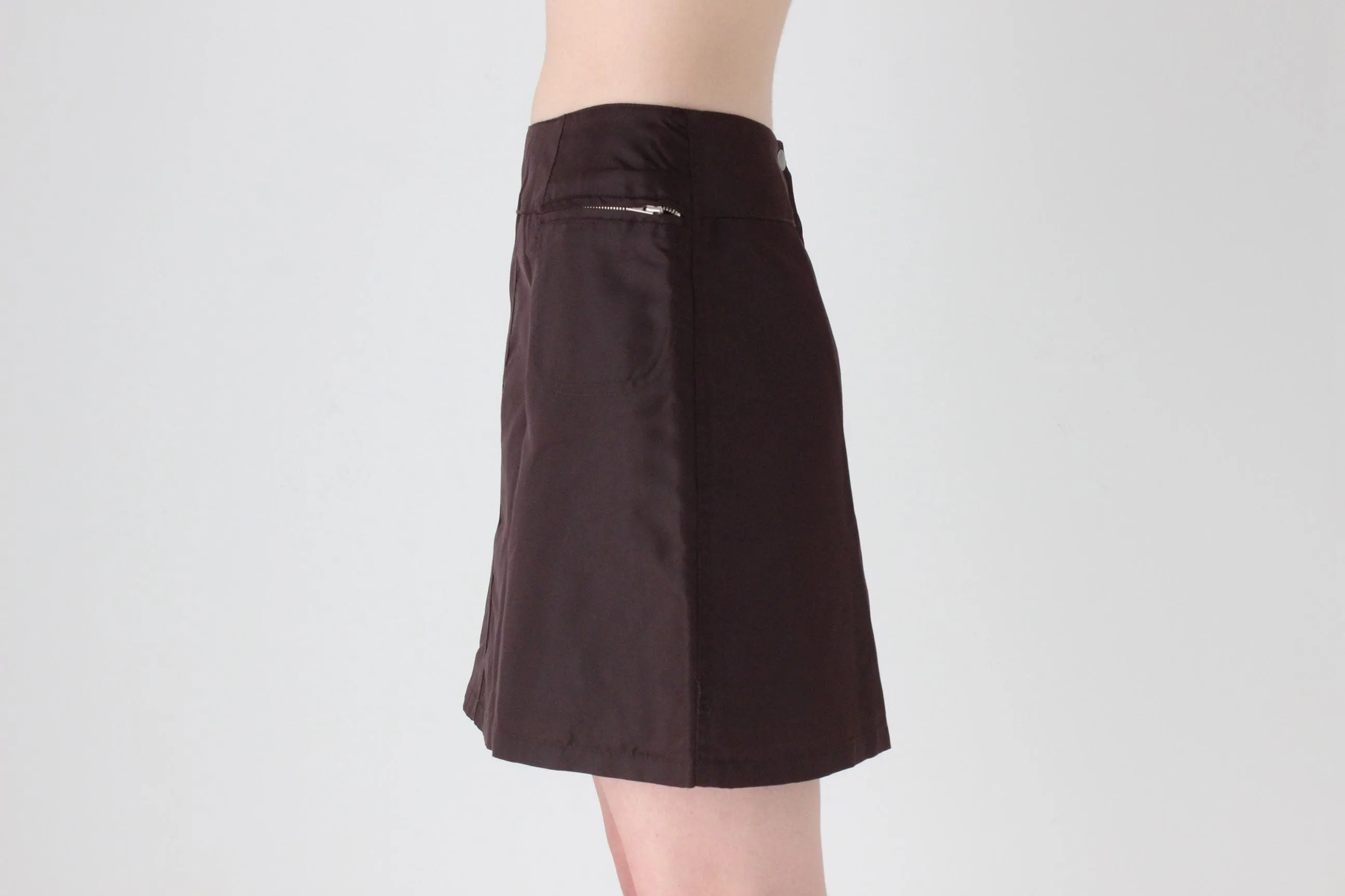 90s Chocolate Nylon Mini Skirt by Stefanel