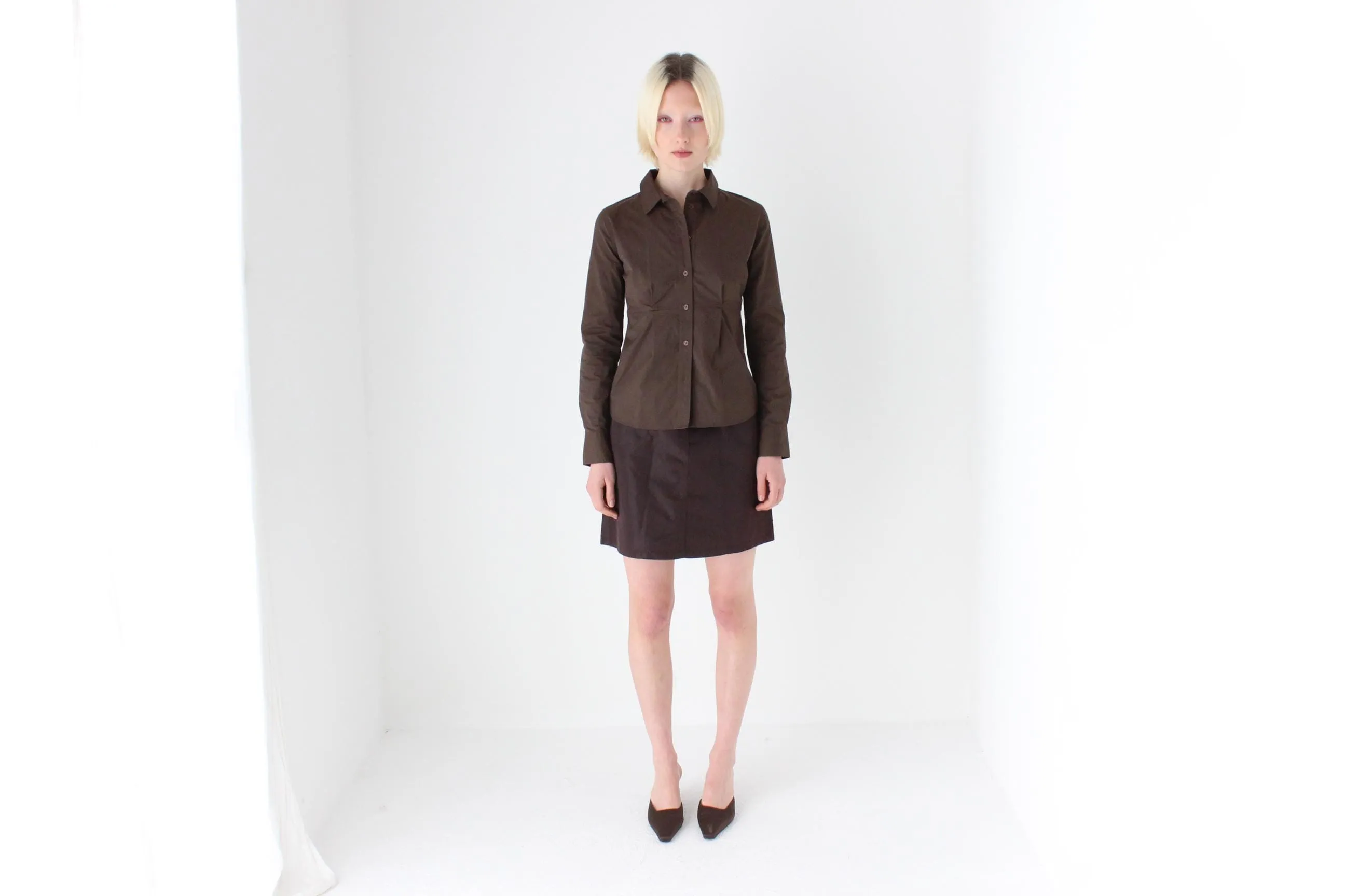 90s Chocolate Nylon Mini Skirt by Stefanel