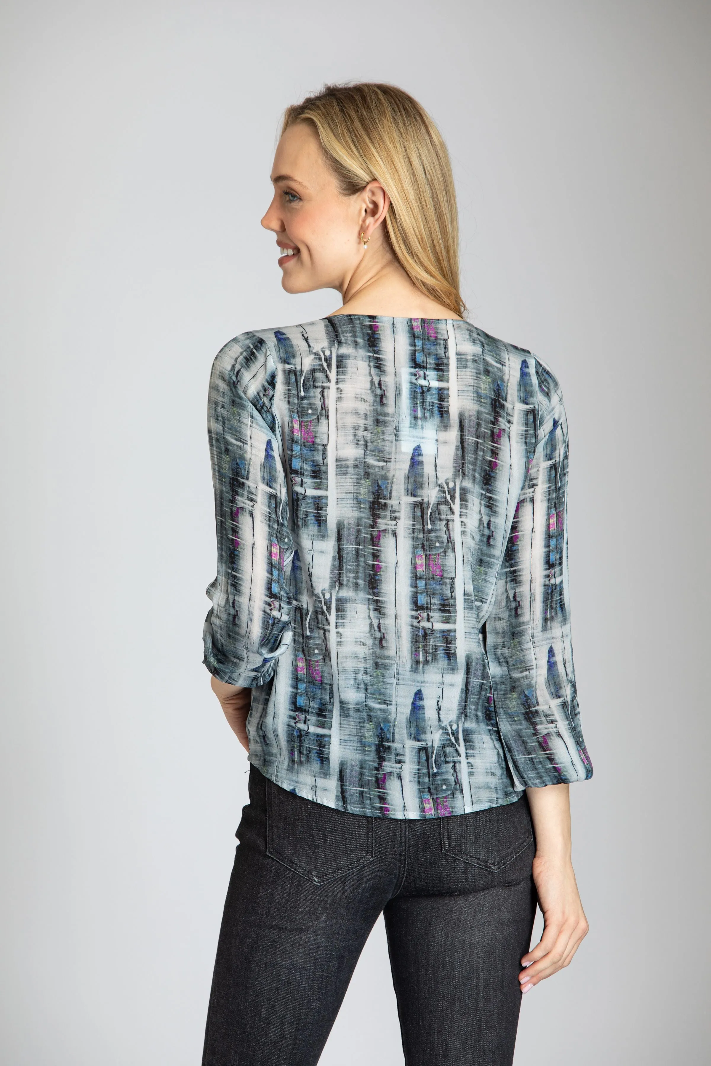 Abstract Gray Tie Front Top