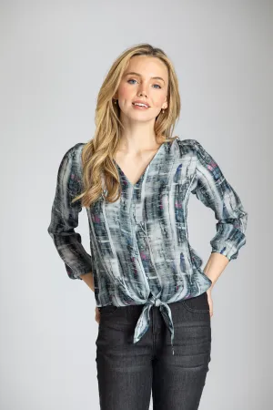 Abstract Gray Tie Front Top