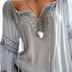 Bigsweety New Spring Women Lace Patchwork Blouse Shirt Casual V