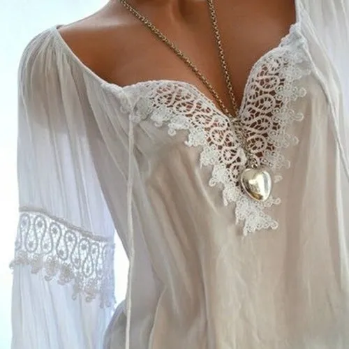 Bigsweety New Spring Women Lace Patchwork Blouse Shirt Casual V
