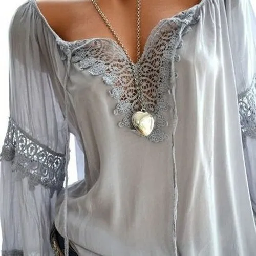 Bigsweety New Spring Women Lace Patchwork Blouse Shirt Casual V