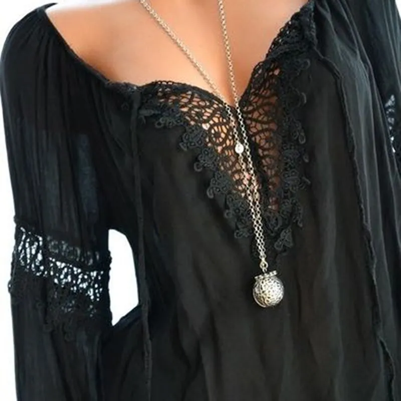 Bigsweety New Spring Women Lace Patchwork Blouse Shirt Casual V