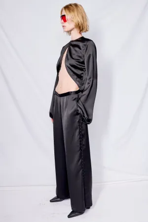 Black Satin Hook Side Clean Pant