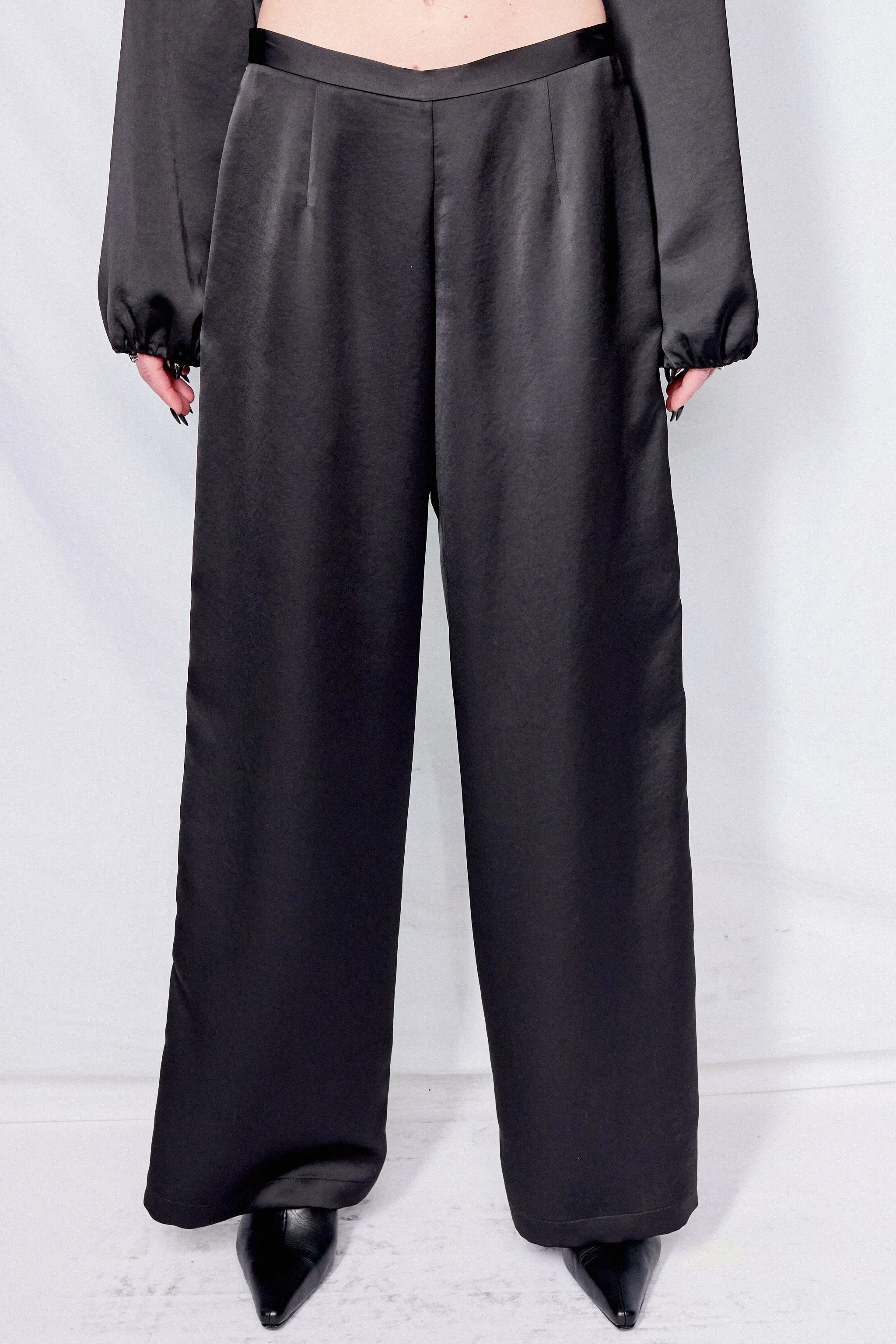 Black Satin Hook Side Clean Pant
