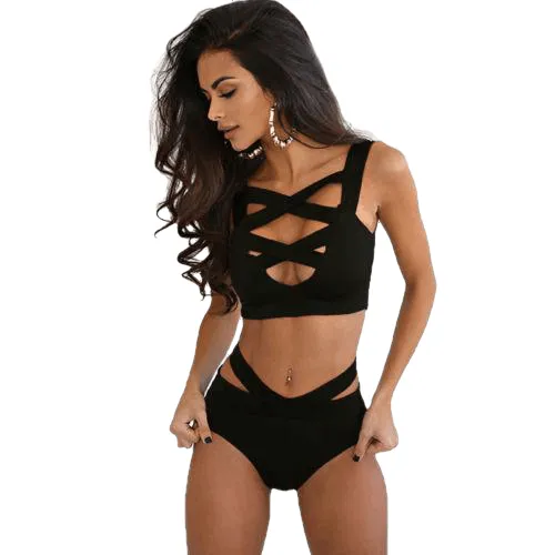 Brazilian Sexy Padded High Waist Hollow Push Up Bikini Set