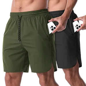 CANGHPGIN Men's Workout Athletic Running Shorts 7 inch Lightweight 2 Pack Basketball Sports Gym Shorts with Pockets