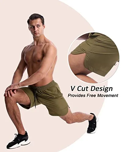 CANGHPGIN Men's Workout Athletic Running Shorts 7 inch Lightweight 2 Pack Basketball Sports Gym Shorts with Pockets