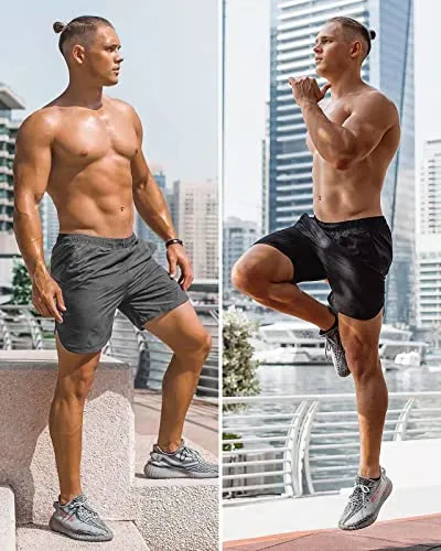 CANGHPGIN Men's Workout Athletic Running Shorts 7 inch Lightweight 2 Pack Basketball Sports Gym Shorts with Pockets