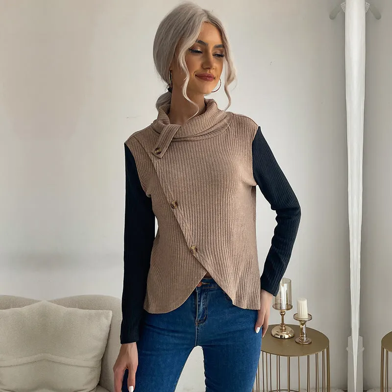 Colorblock Long Sleeve Knit High Collar Sweaters Wholesale