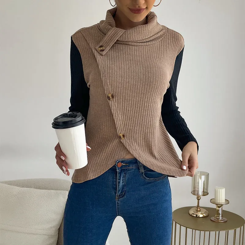 Colorblock Long Sleeve Knit High Collar Sweaters Wholesale