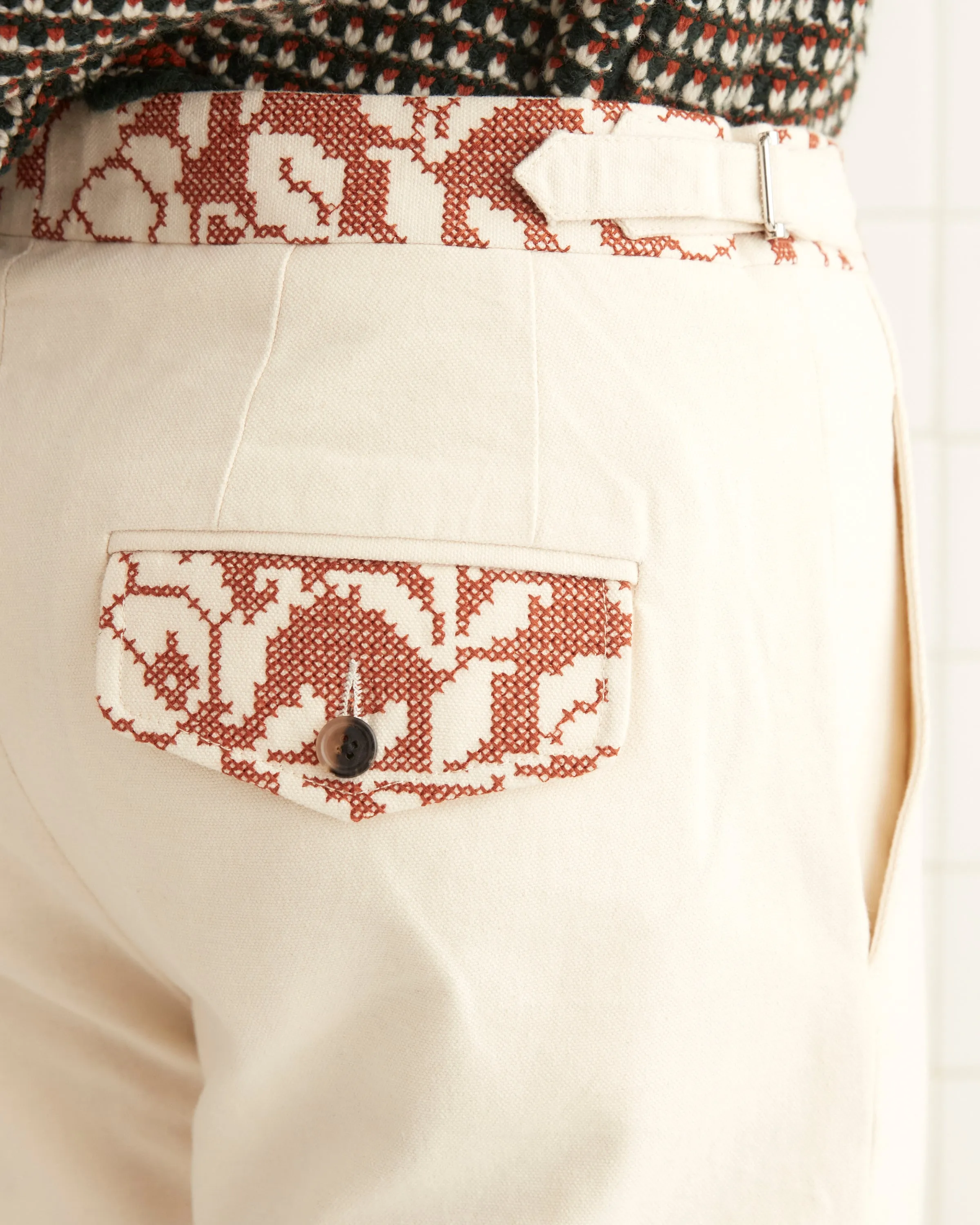 Cross-Stitched Rose Garland Trousers