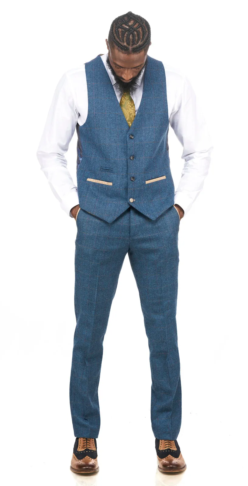 Dion Vintage Blue Tweed Waistcoat :- Tweed Waistcoat