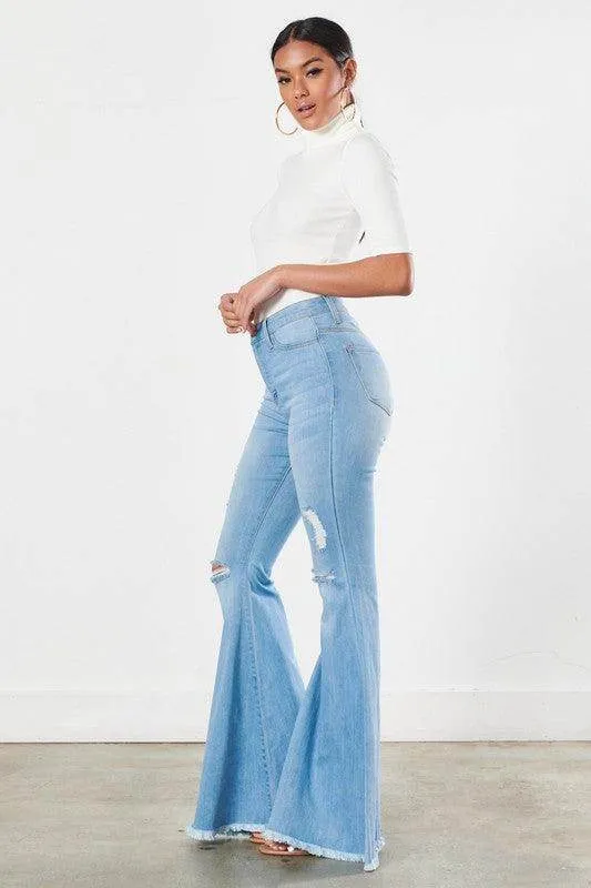 Distressed Flare Leg Jeans Womens