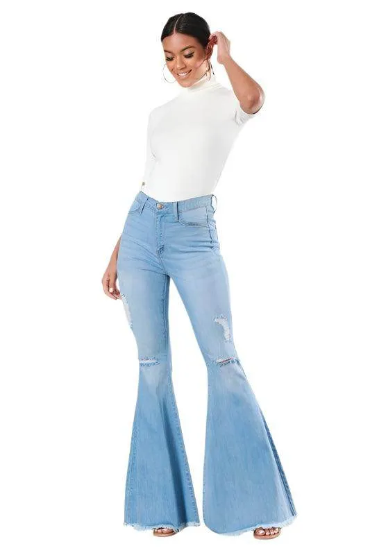 Distressed Flare Leg Jeans Womens