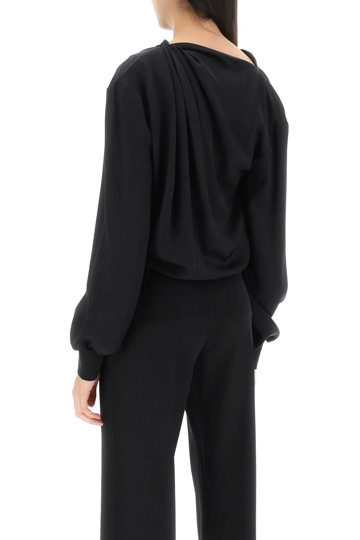 draped blouse in satin 778165 QBAAE BLACK