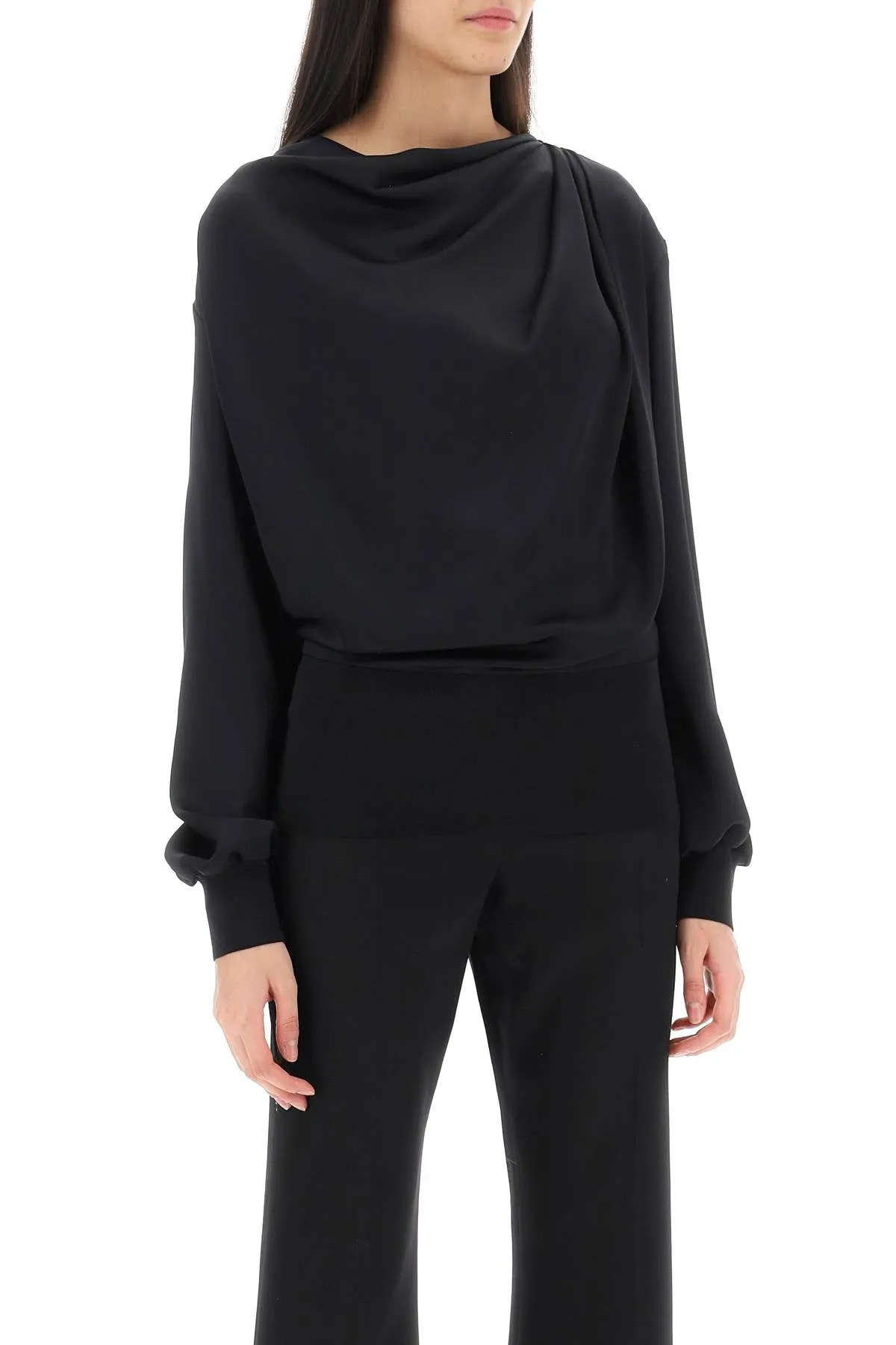 draped blouse in satin 778165 QBAAE BLACK