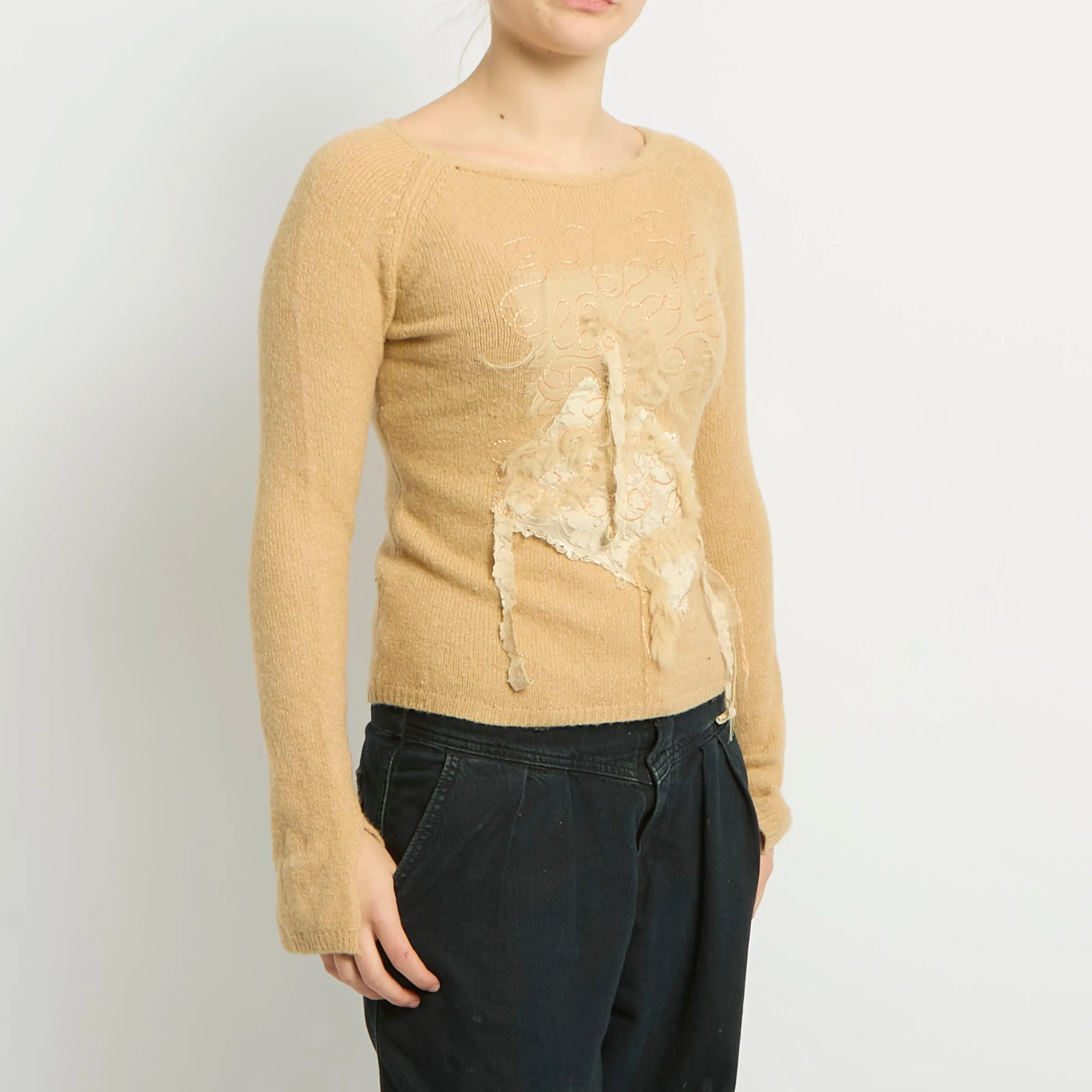 Embroidery Lace Detail Knitted Sweater - UK 8