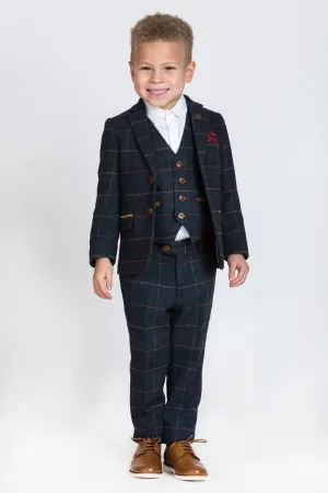 Eton Children's Navy Tweed Check Three Piece Suit :- Kids Suits