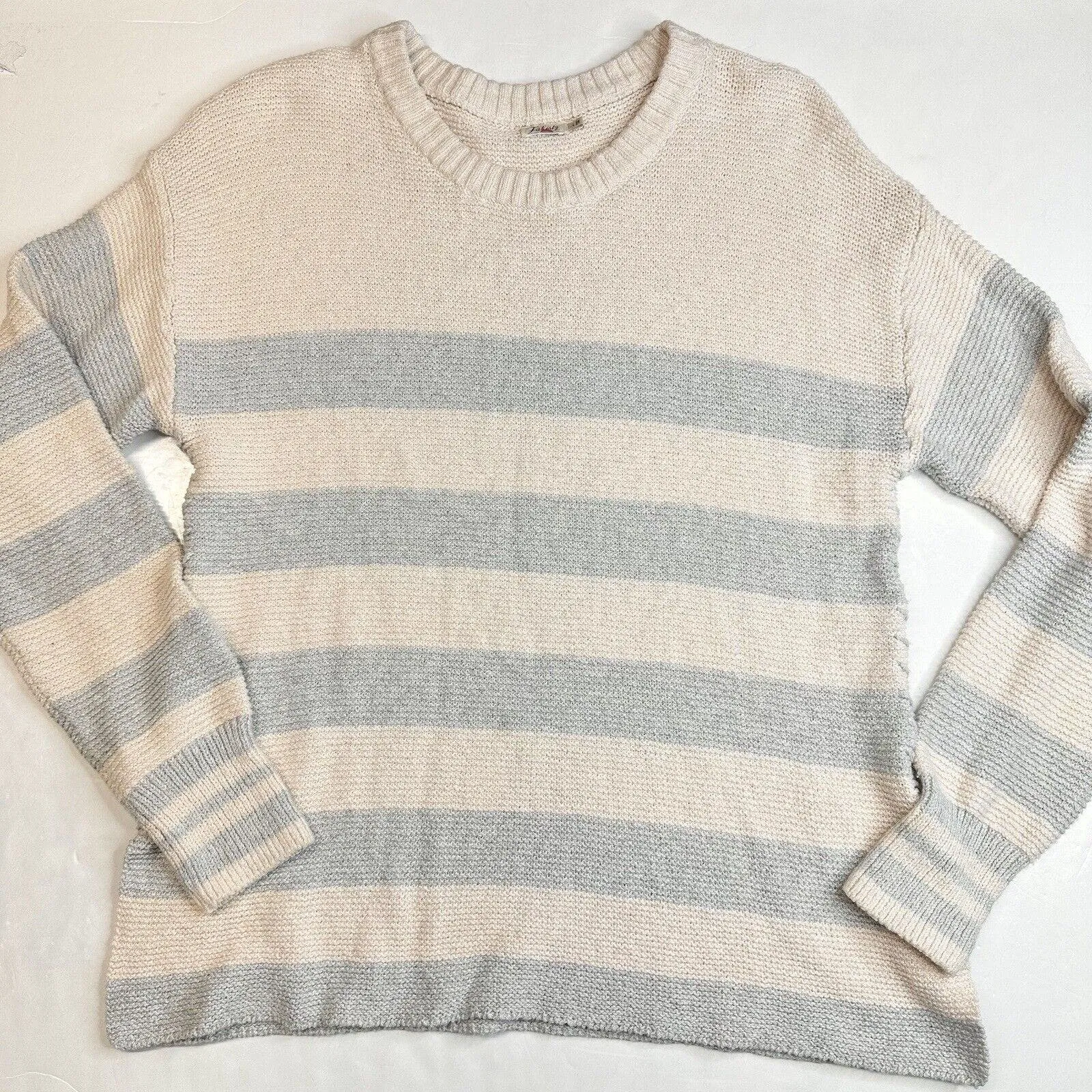 Faherty OJAI Nautical Sweater Womens Large Beige/Blue Stripes Pullover Top *Hole