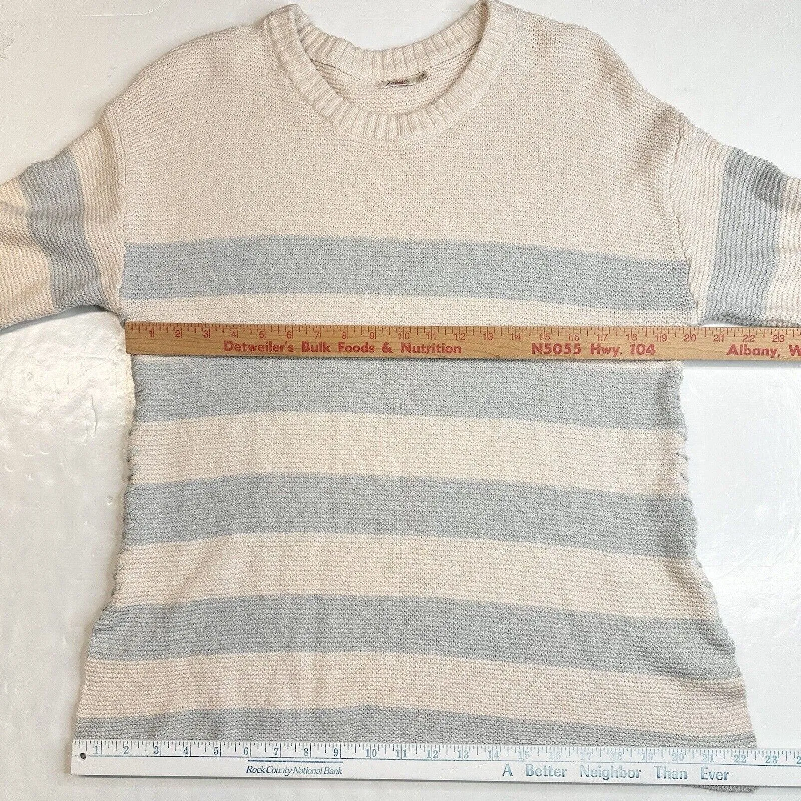 Faherty OJAI Nautical Sweater Womens Large Beige/Blue Stripes Pullover Top *Hole