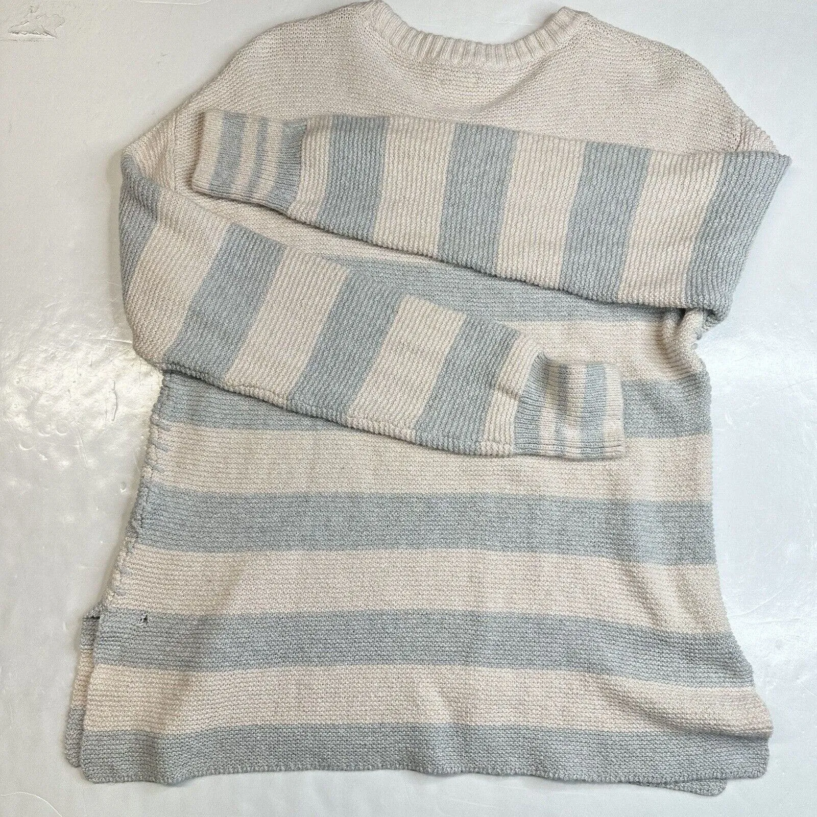 Faherty OJAI Nautical Sweater Womens Large Beige/Blue Stripes Pullover Top *Hole