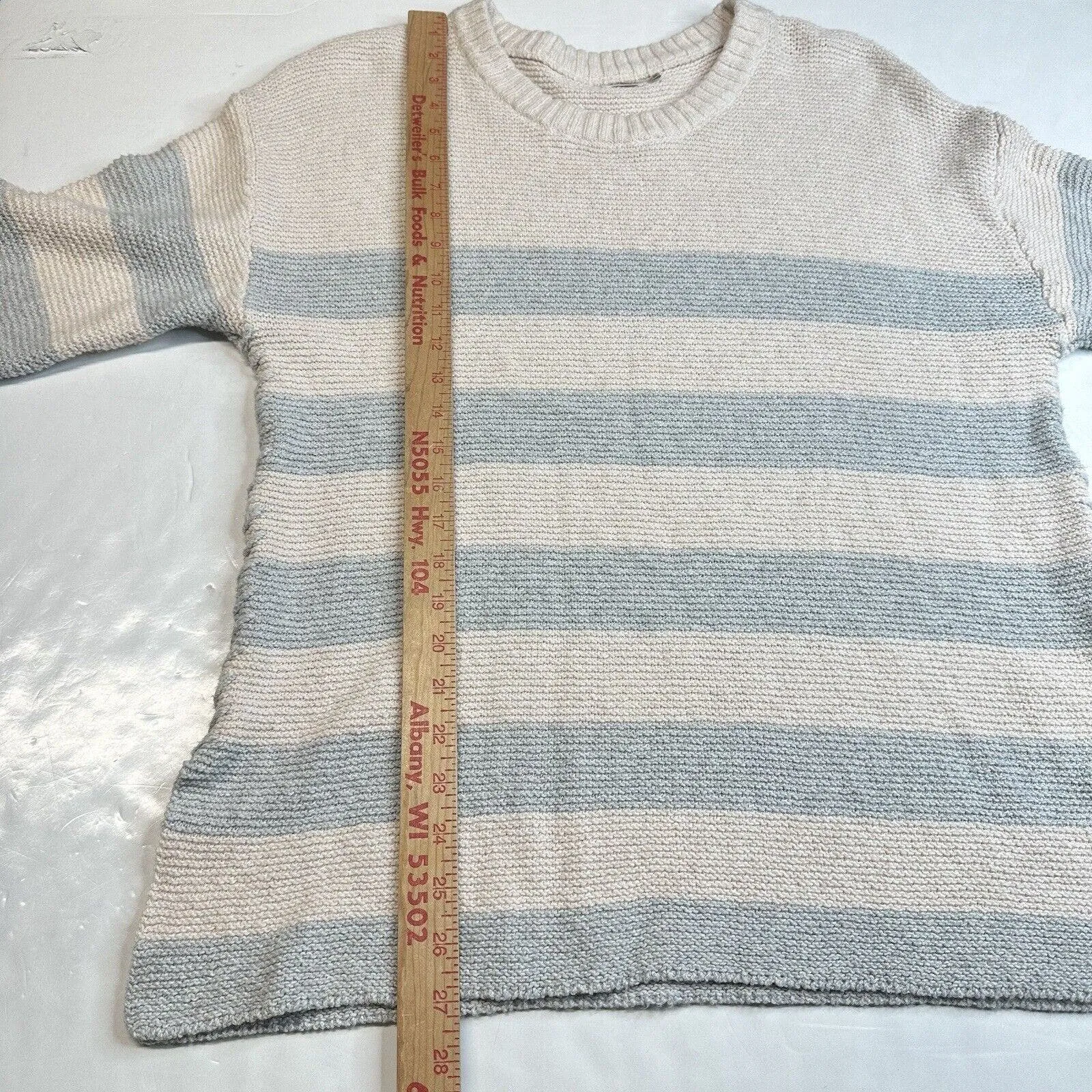 Faherty OJAI Nautical Sweater Womens Large Beige/Blue Stripes Pullover Top *Hole
