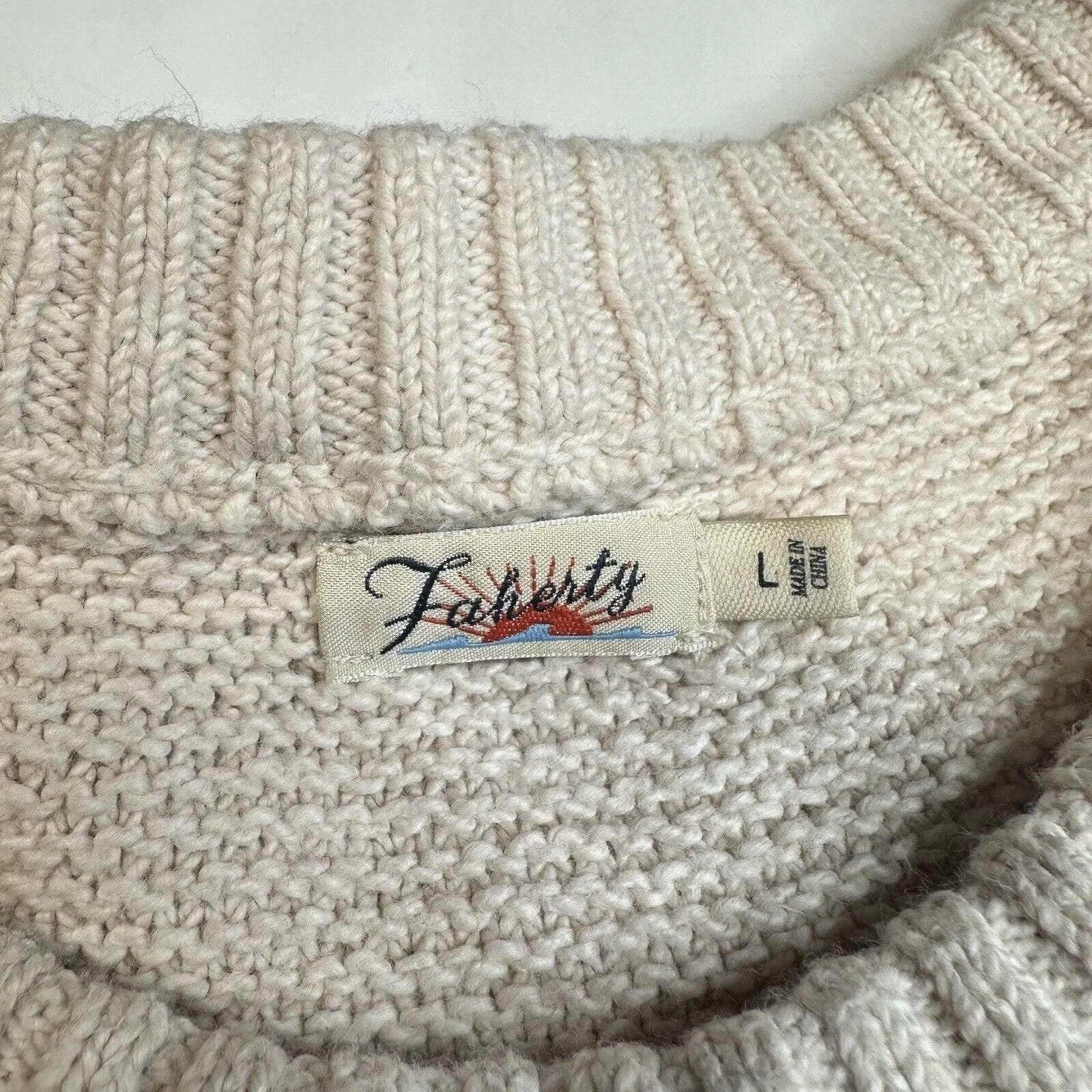 Faherty OJAI Nautical Sweater Womens Large Beige/Blue Stripes Pullover Top *Hole