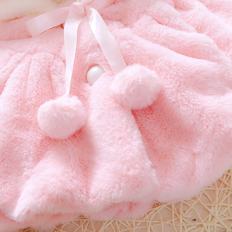 Girls Winter Jackets Warm Faux Fur Fleece Coat Rabbit Ear Hooded Outerwear
