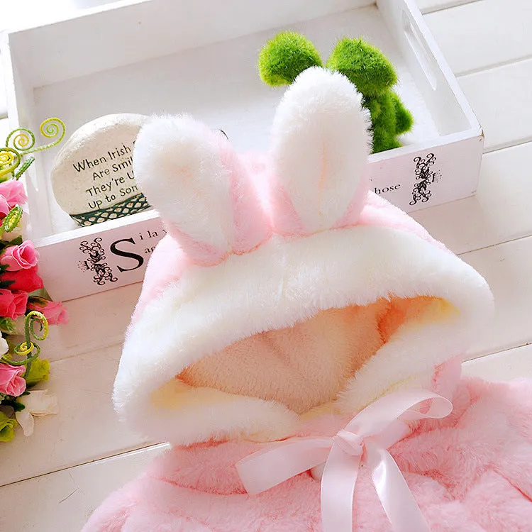 Girls Winter Jackets Warm Faux Fur Fleece Coat Rabbit Ear Hooded Outerwear