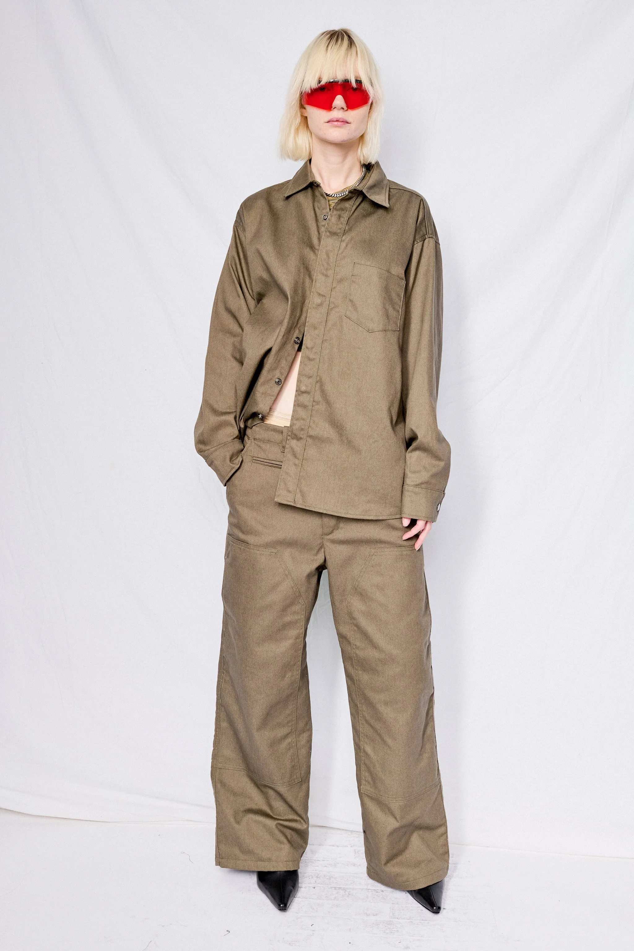 Grey Drill Denim Loose Snap Shirt