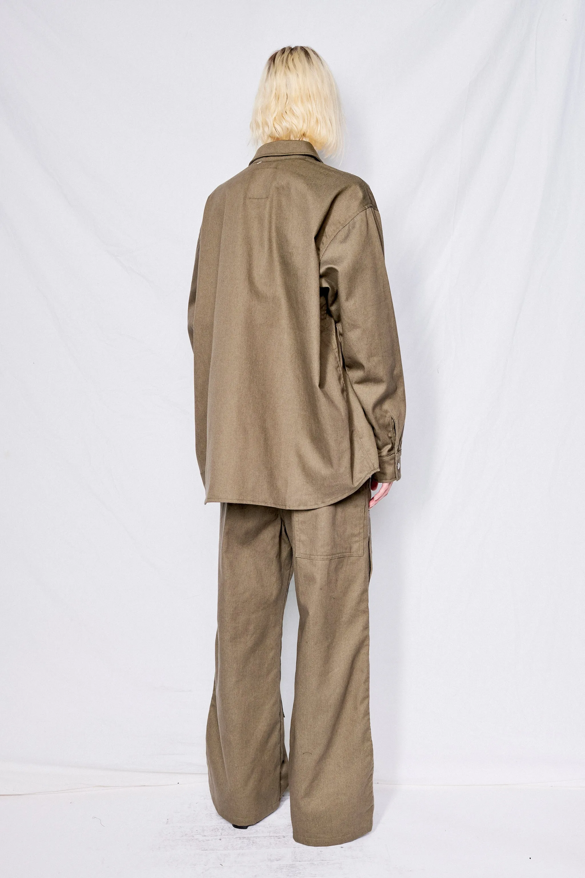 Grey Drill Denim Loose Snap Shirt