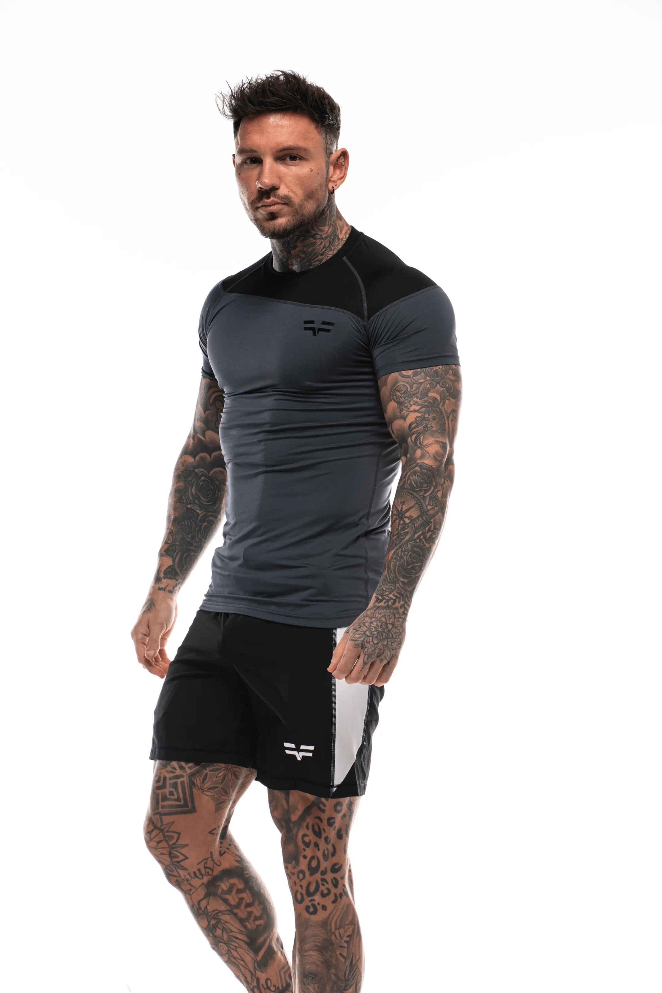 GymFreak Mens Active Shorts - Black/White - 7 inch