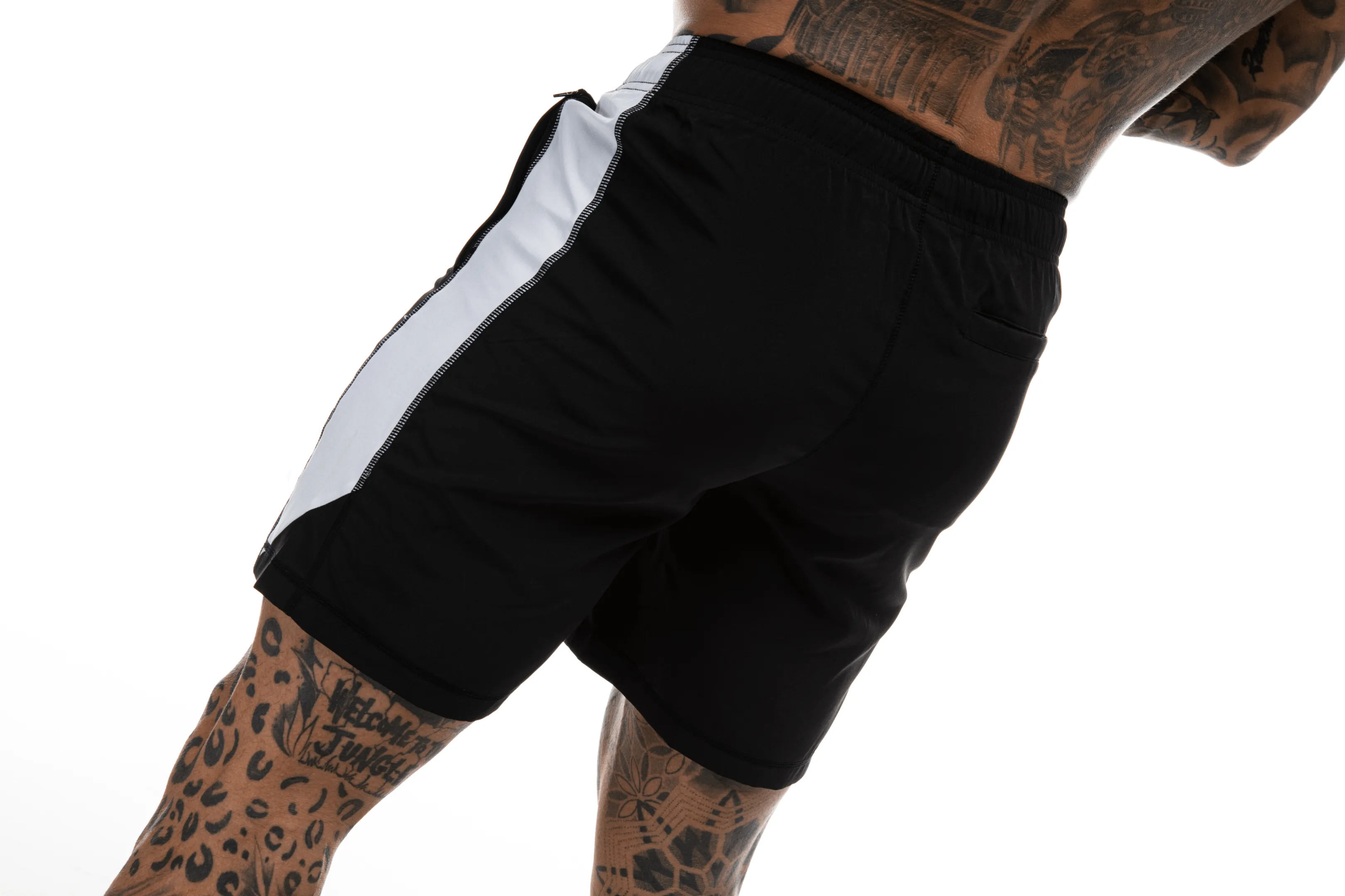 GymFreak Mens Active Shorts - Black/White - 7 inch