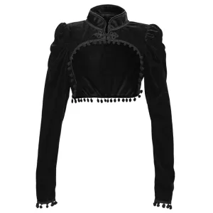 Hnzxzm Black Velvet Short Steampunk Crop Jacket Stand Long Sleeve Autumn Women Gothic Bolero Victorian Coat Vintage Corset Accessories
