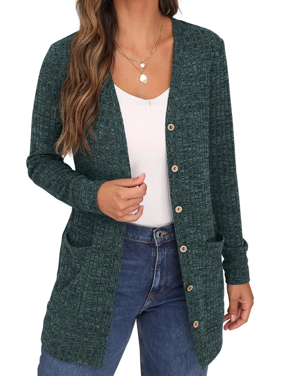 JWD Open Front Cardigan for Women Button Down Long Sleeve Draped Sweater Outerwear with Pocket