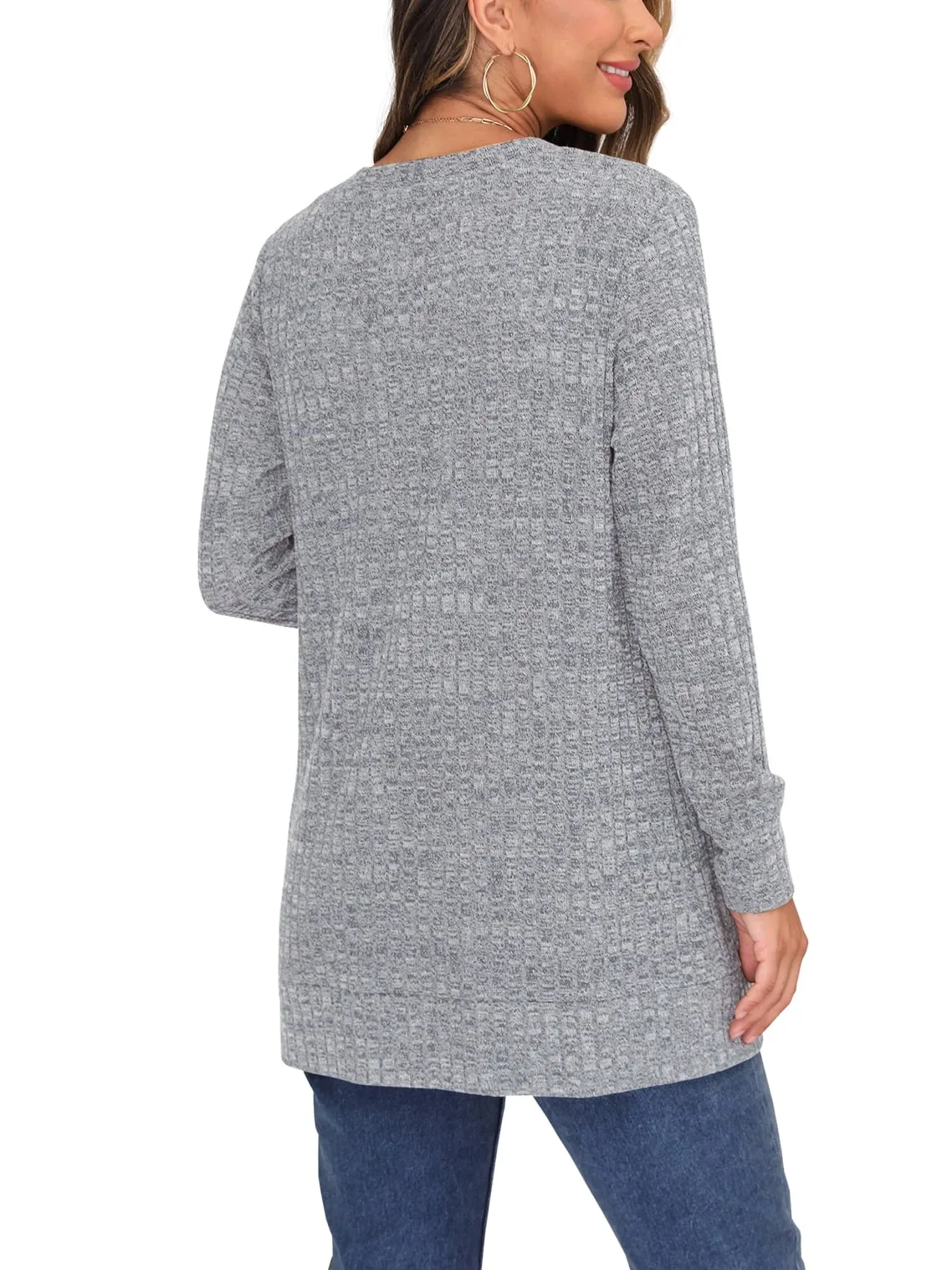 JWD Open Front Cardigan for Women Button Down Long Sleeve Draped Sweater Outerwear with Pocket