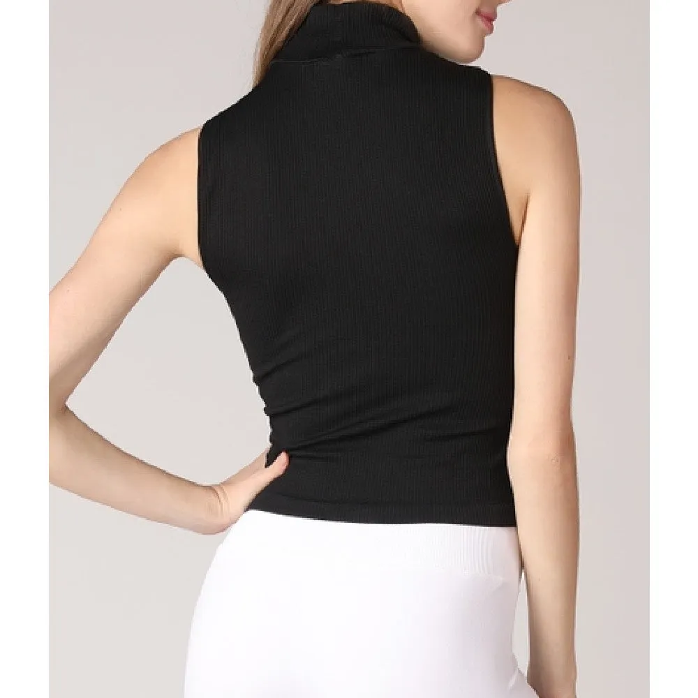 Kiara Ribbed Turtleneck Sleeveless Top