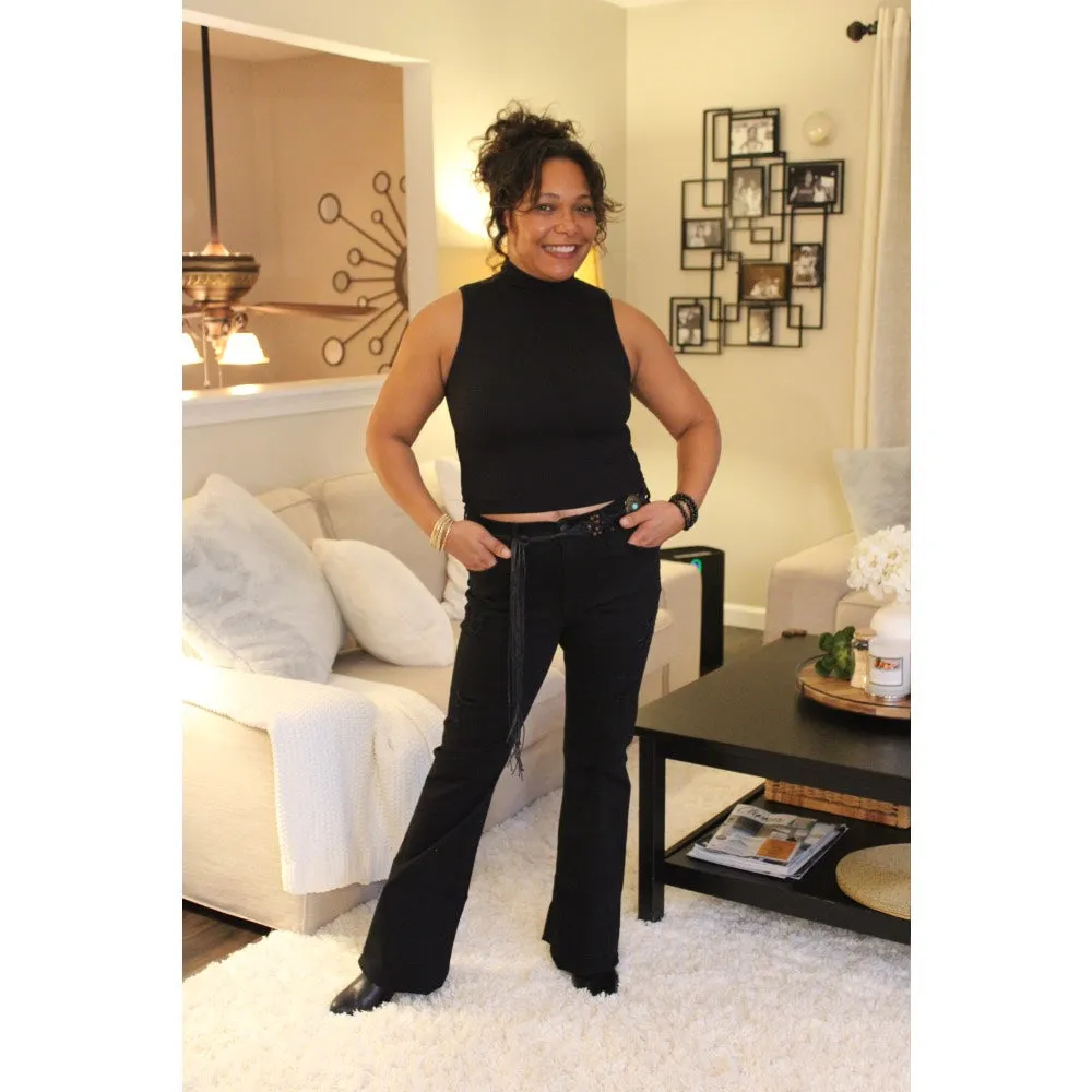 Kiara Ribbed Turtleneck Sleeveless Top
