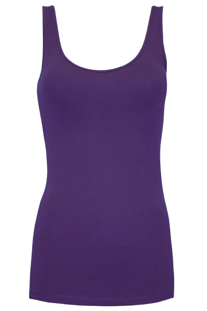 Ladies Vest Long Line Jersey Sleeveless Camisole Tank Top
