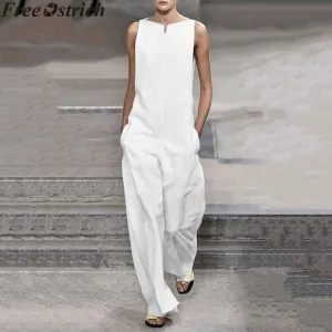 Loose Elegant Long High Waist Pocket Plus Size Casual Jumpsuit