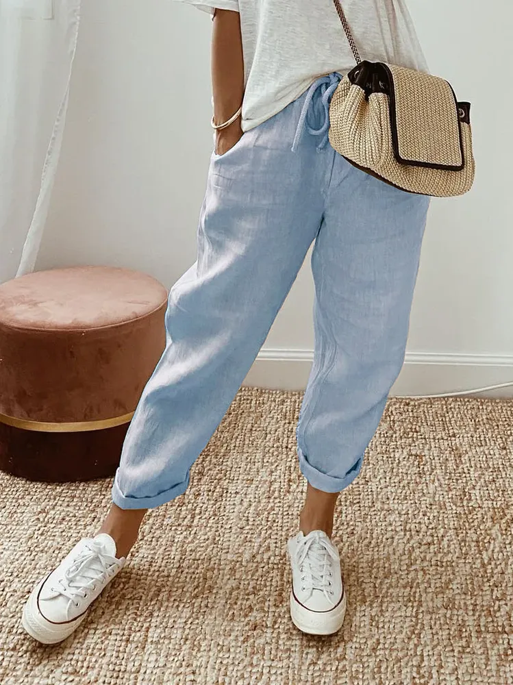 Loose Plain Casual Cotton Pants AH100