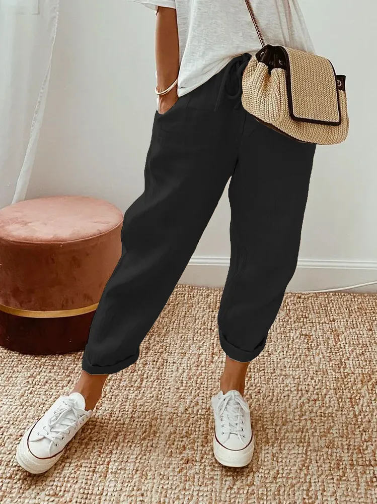 Loose Plain Casual Cotton Pants AH100