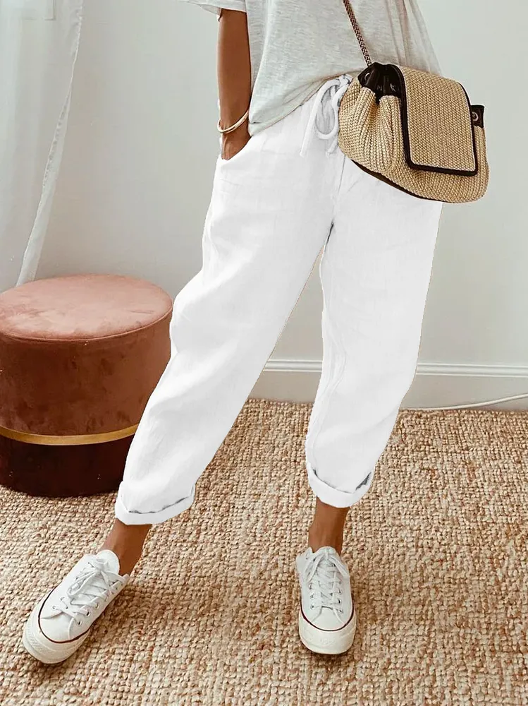 Loose Plain Casual Cotton Pants AH100